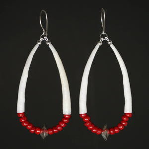 Dentalium Shell Earrings - Red