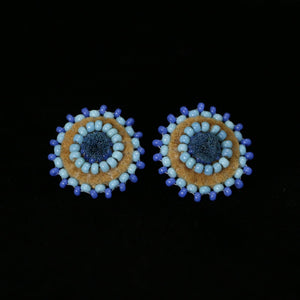 Tufted and Beaded Studs - Blue