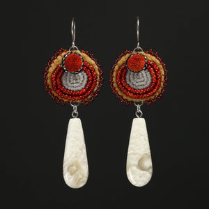 Beaded, Caribou Tufted and Muskox Horn Earrings