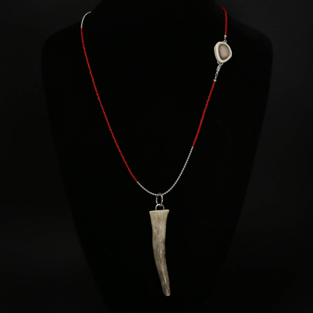 Pre-order: Beaded Necklace with Caribou Antler Pendant