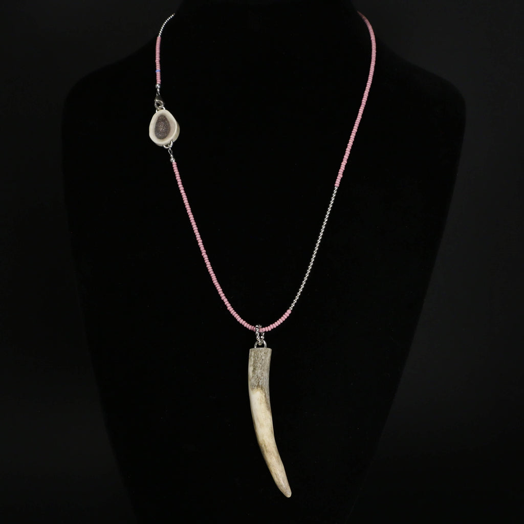 Beaded Necklace with Caribou Antler Pendant