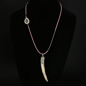 Beaded Necklace with Caribou Antler Pendant