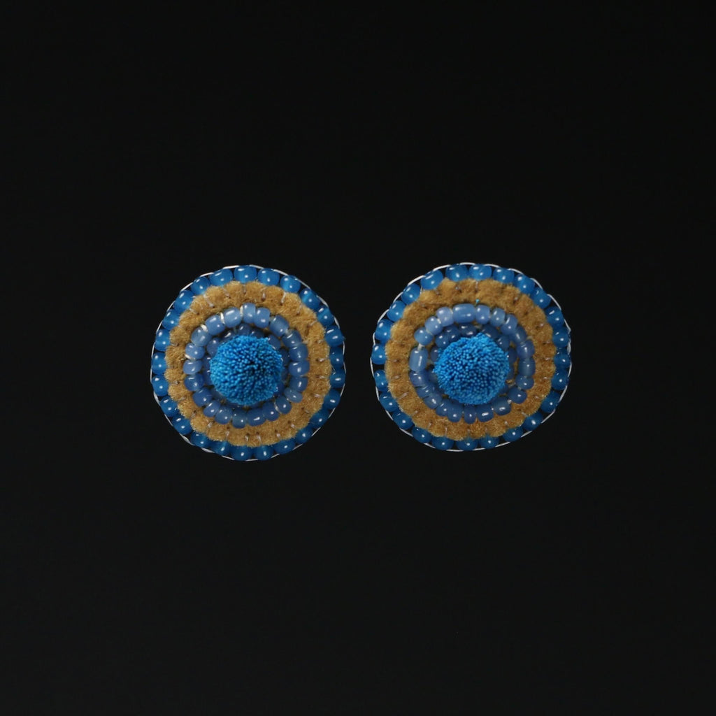 Blue Tufted and Beaded Studs