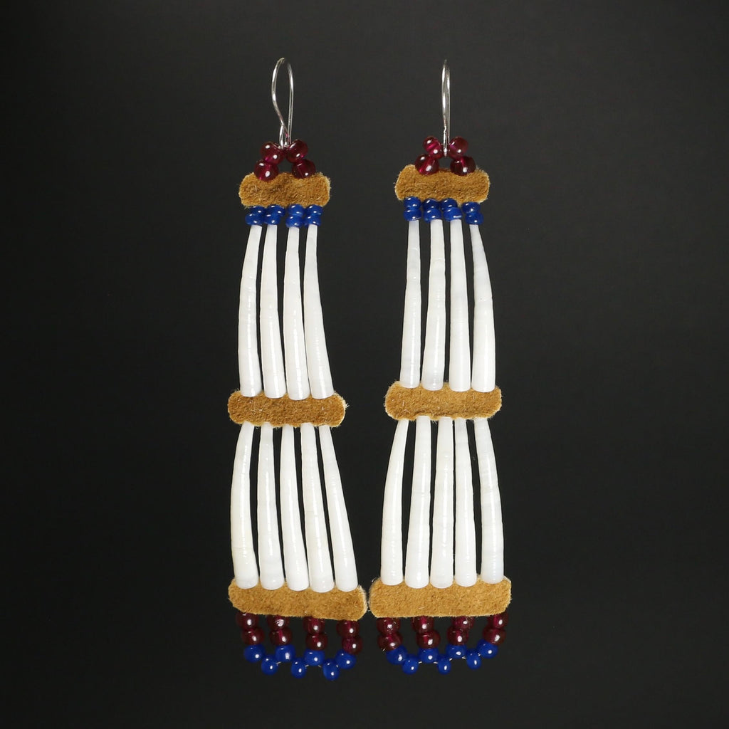 Beaded Dentalium Shell Earrings on Moosehide