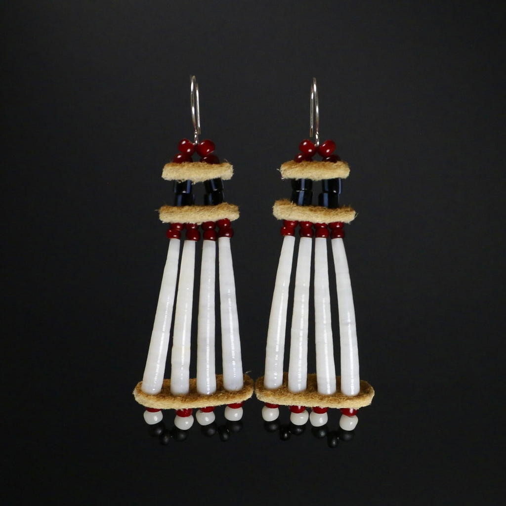 Beaded Dentalium Shells Earrings on Moosehide