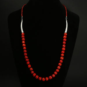 Beaded Dentalium Shell Necklace - Greasy Red