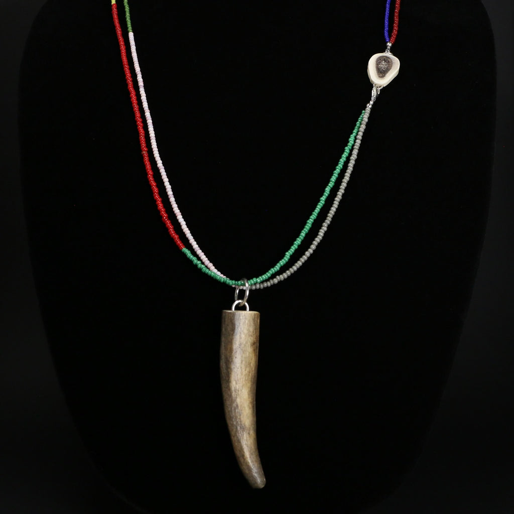 Vintage Beaded Necklace with Caribou Pendant