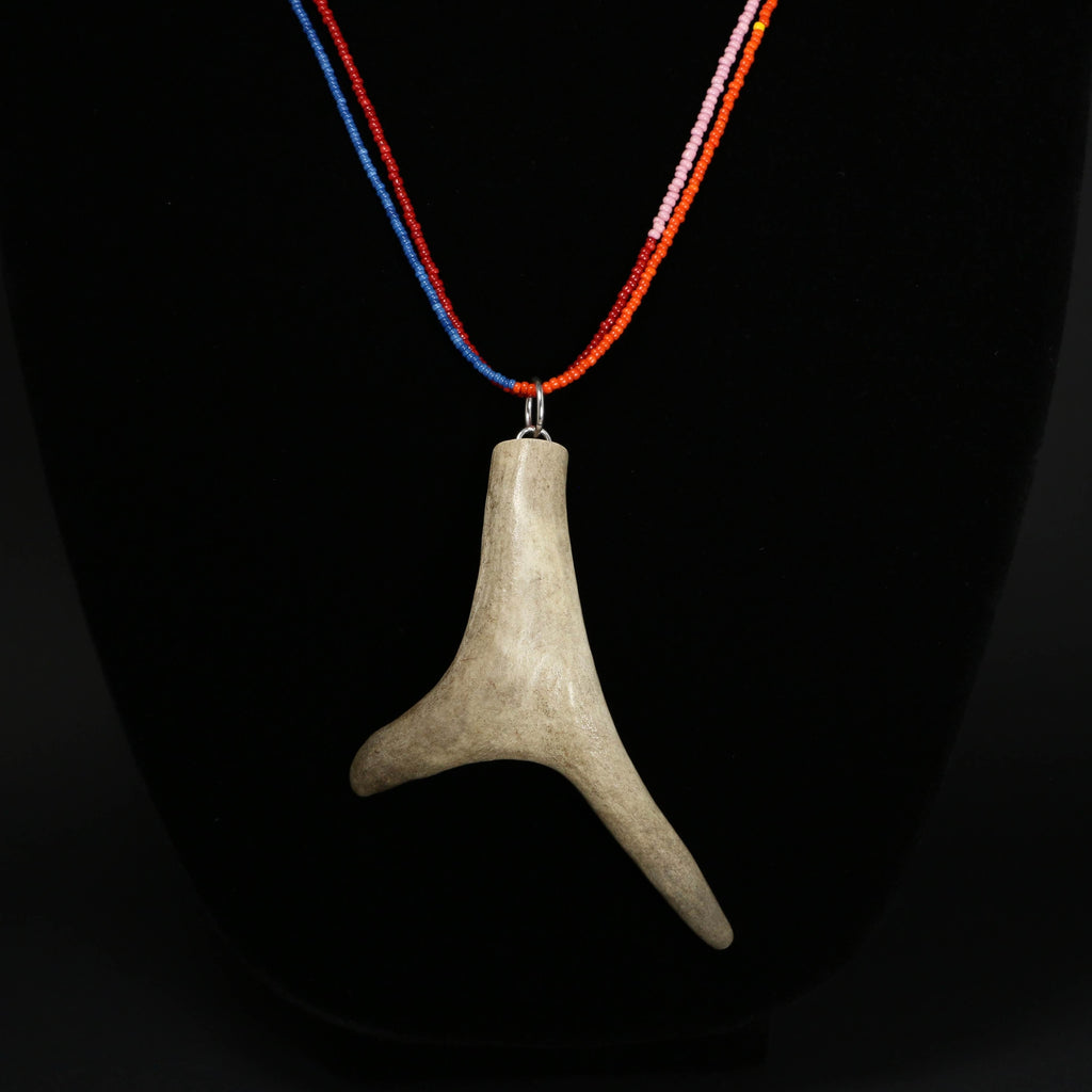 Vintage Beaded Necklace with Caribou Pendant