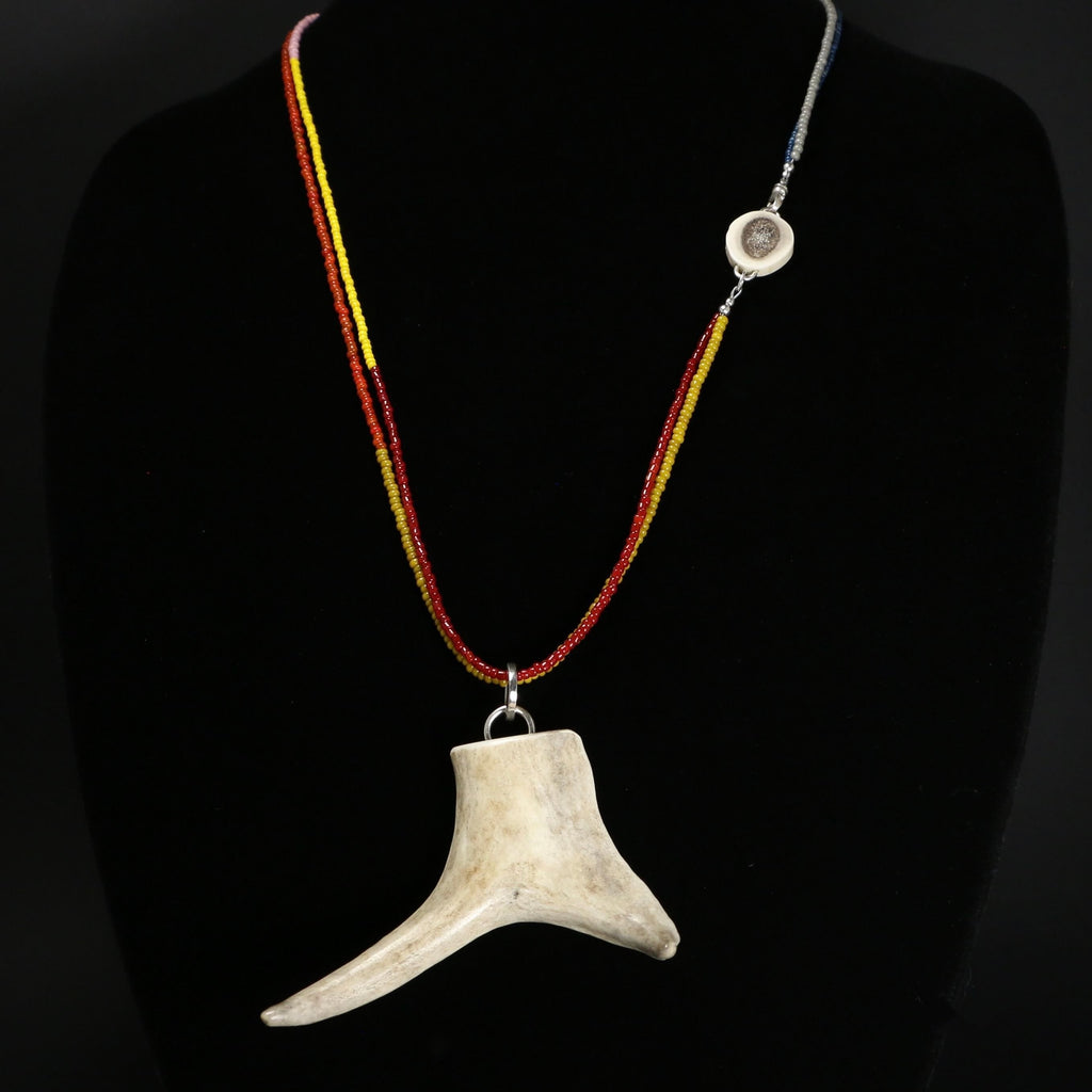 Vintage Beaded Necklace with Caribou Pendant