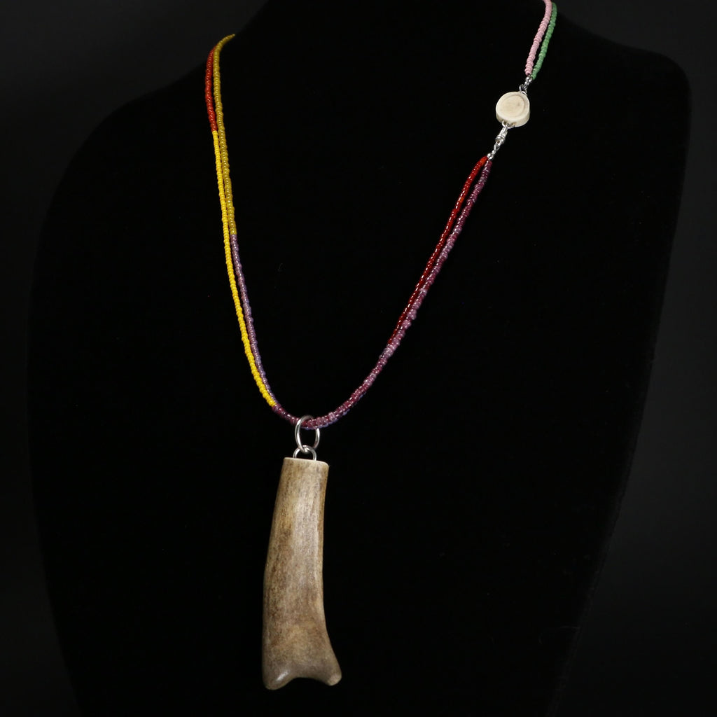 Vintage Beaded Necklace with Caribou Pendant