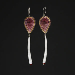 Beaded and Tufted earrings with Dentalium Shells Drops