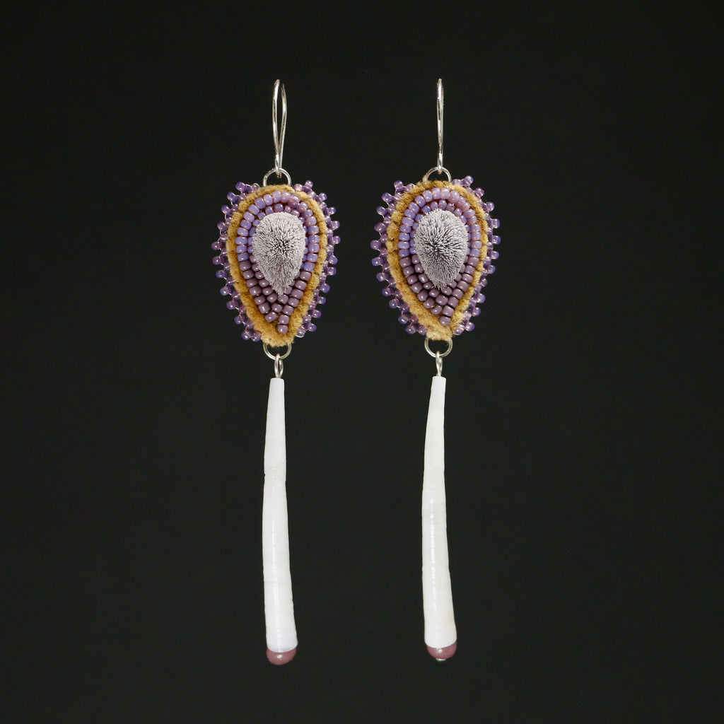 Beaded and Tufted earrings with Dentalium Shells Drops