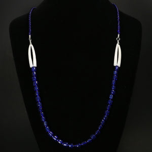 Beaded Dentalium Shell Statement Necklace Cobalt Blue